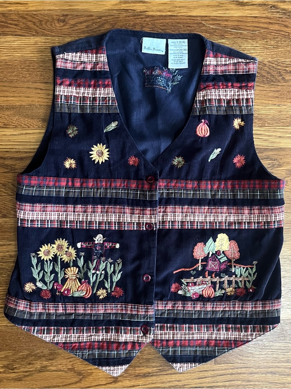 Vtg y2k S Fall vest patchwork pumpkin corduroy teacher cottage country sunflower